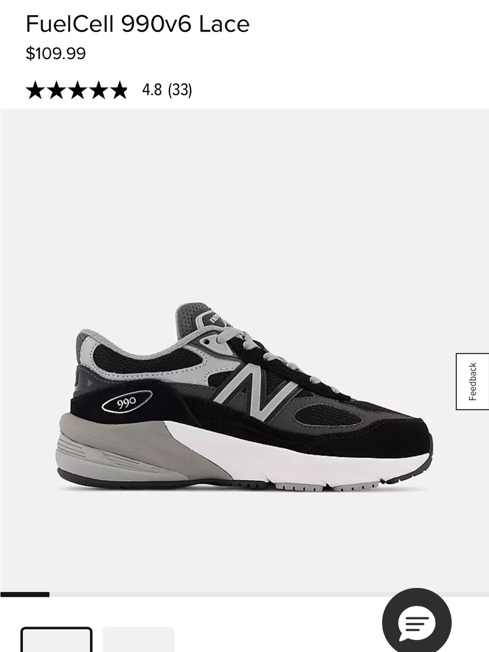 New Balance FuelCell 990v6 Lace Sneakers - Black & Gray